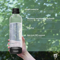 PHILIPS Carbonating Bottles ADD910BKOQ/37, 1L Twin Pack Reusable PET Water Bottles Compatible Sparkling Water Maker, 2 Pack