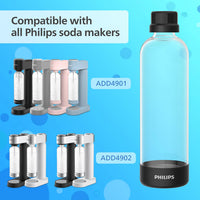 PHILIPS Carbonating Bottles ADD910BKOQ/37, 1L Twin Pack Reusable PET Water Bottles Compatible Sparkling Water Maker, 2 Pack