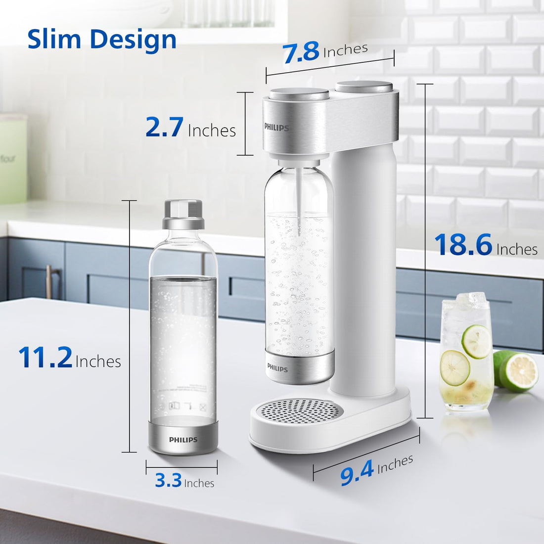 Philips Stainless Sparkling Water Quick Twist BPA free PET 1L Compatible with Any Screw-in 60L CO2 Exchange Carbonator(NOT Included), White