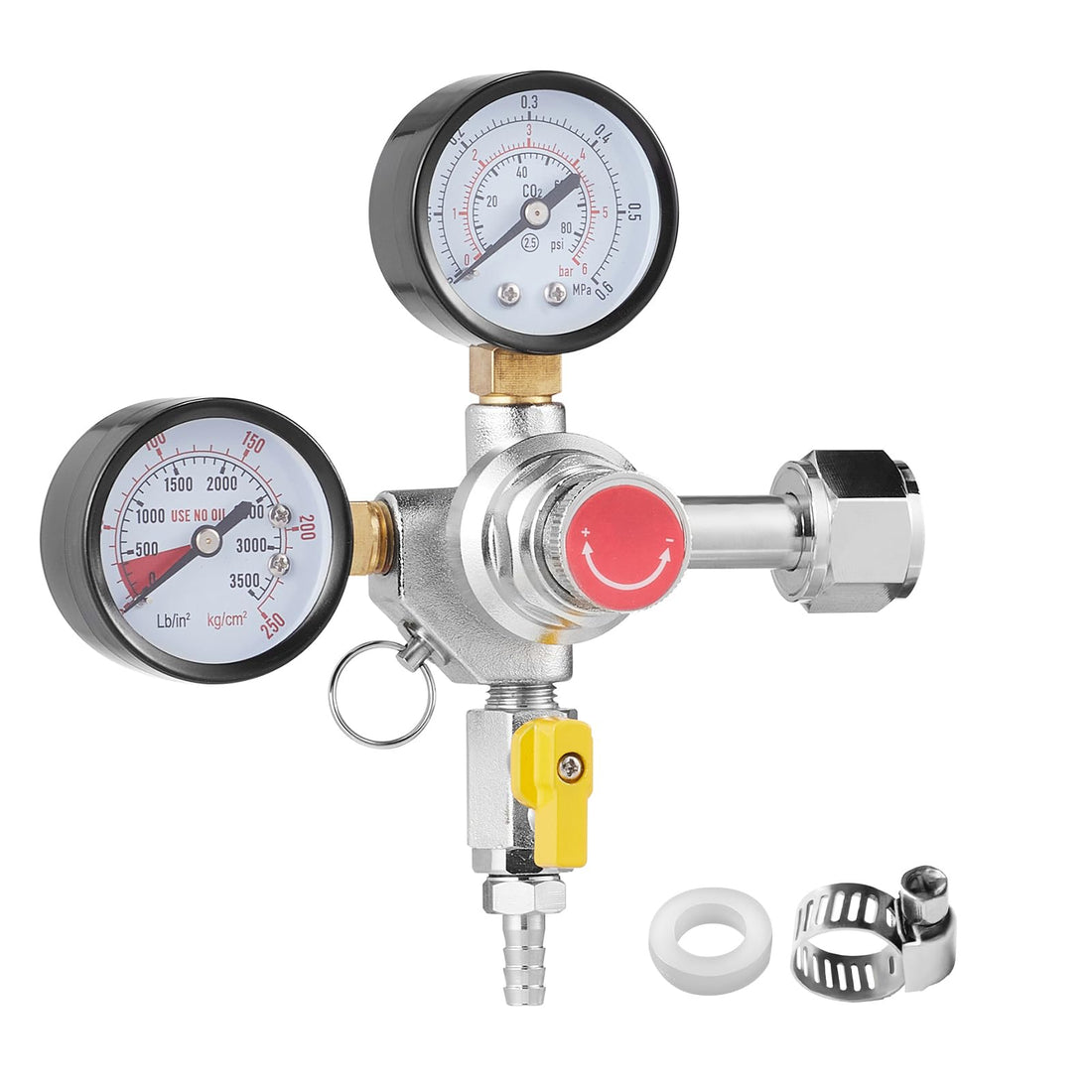 VEVOR Double Gauge Regulator, CO2 Regulator Gauge with 0-60PSI, Draft Beer Regulator , CGA320