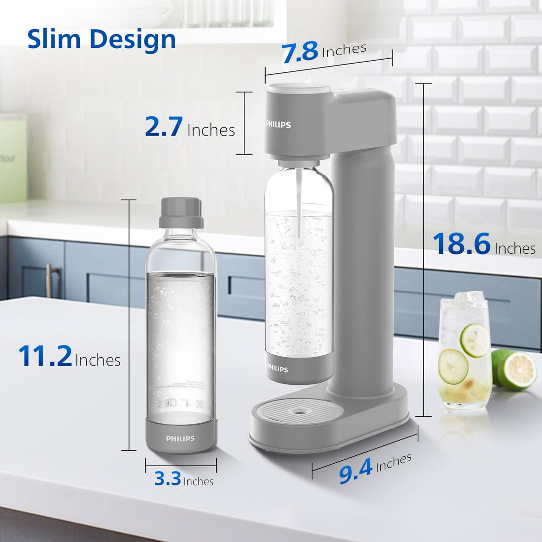 PHILIPS Sparkling Water Maker Soda Maker Soda Streaming Machine Quick Twist with 1L Carbonating Bottle, CO2 Carbonator(NOT Included)