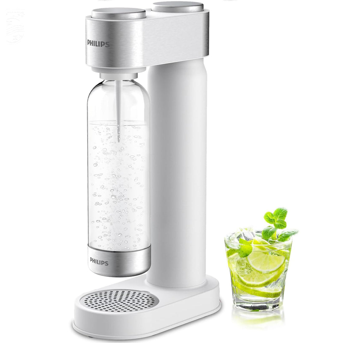 Philips Stainless Sparkling Water Quick Twist BPA free PET 1L Compatible with Any Screw-in 60L CO2 Exchange Carbonator(NOT Included), White