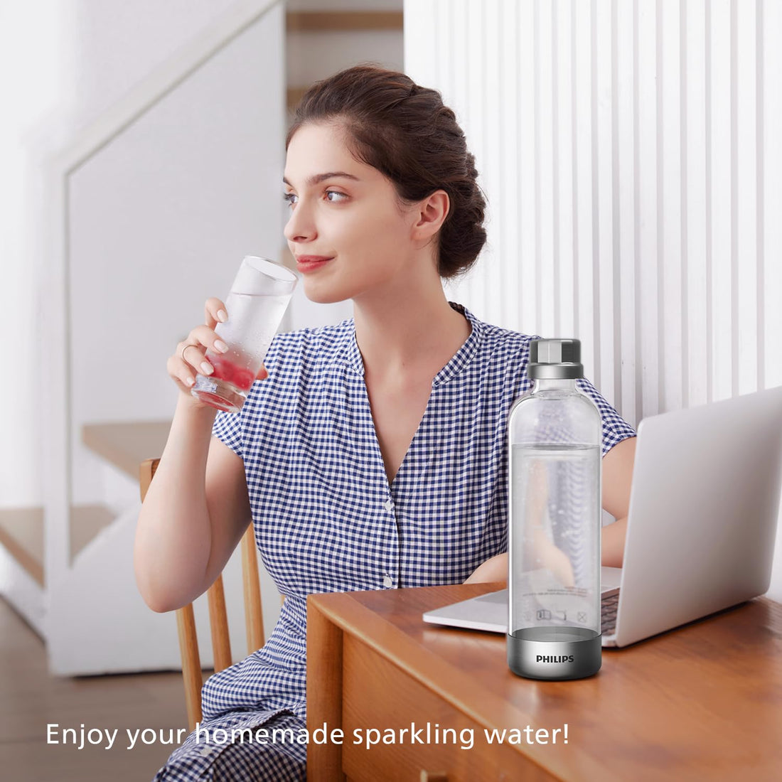 Philips Stainless Sparkling Water Quick Twist BPA free PET 1L Compatible with Any Screw-in 60L CO2 Exchange Carbonator(NOT Included), White