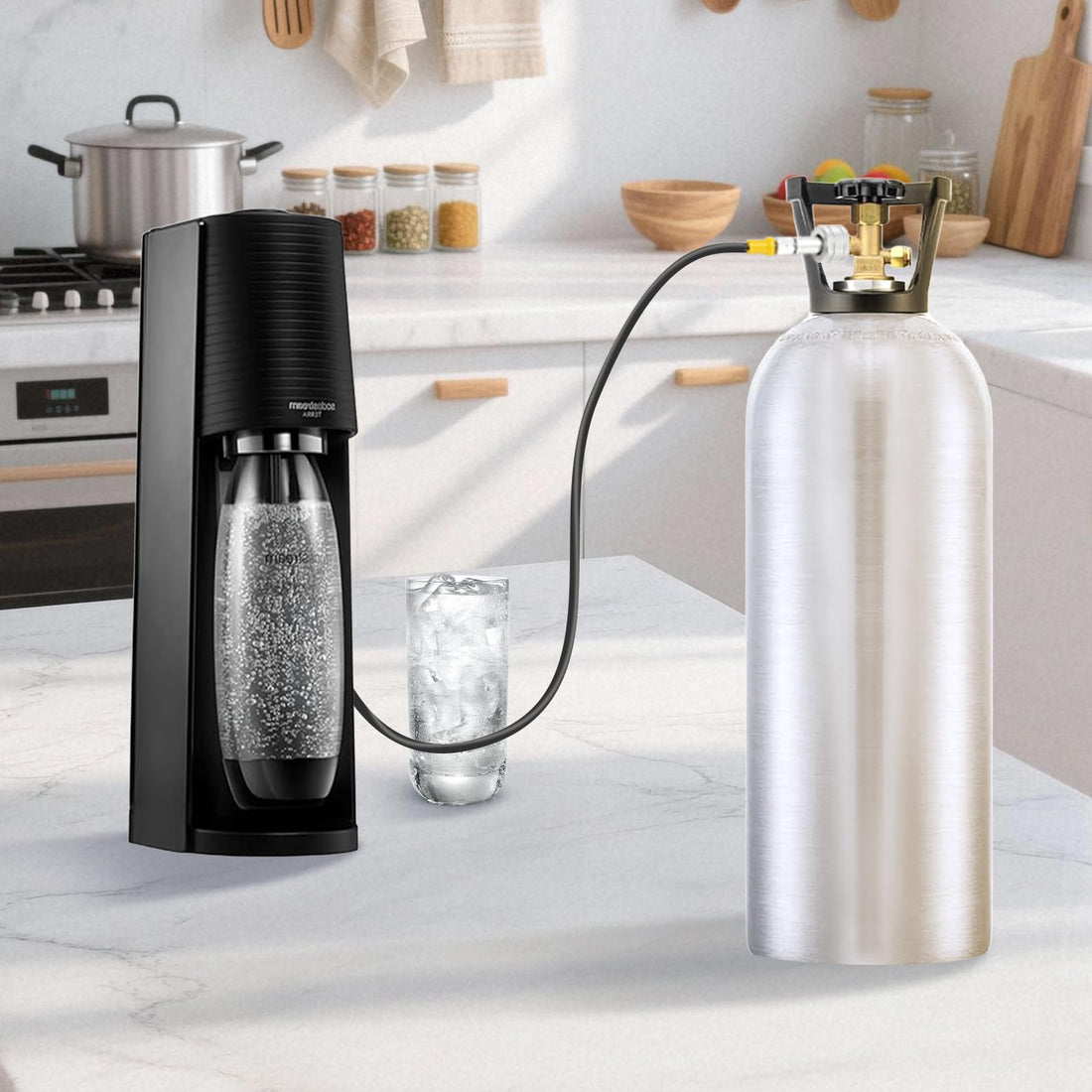 GOATACURA Soda Machine Co2 Adapter, with CGA320 Connector & 60in High Pressure Hose, Compatible with Terra Duo Art Gaia Series, for Soda Maker/Carbonation Machine