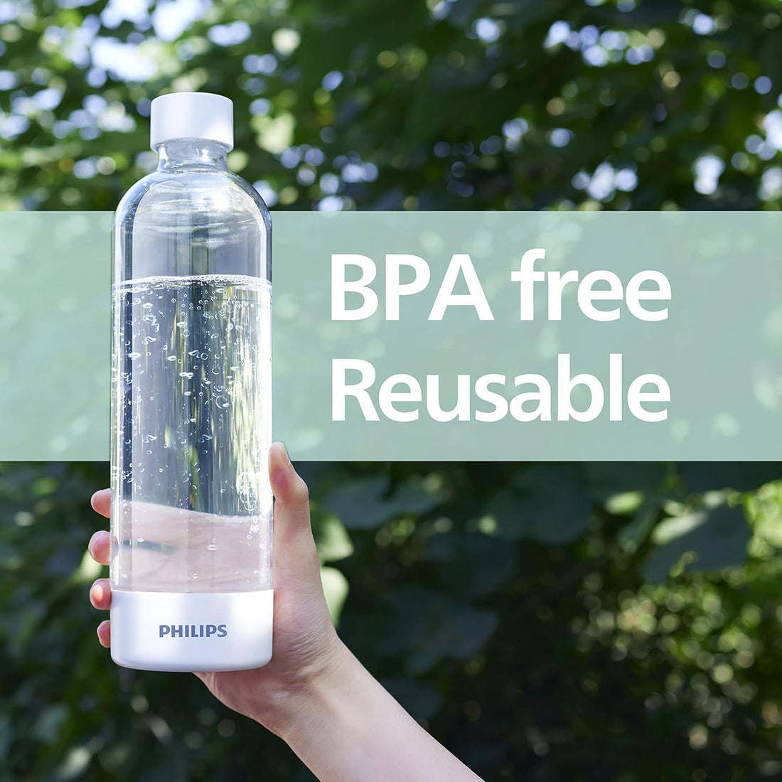 PHILIPS Carbonating Bottles, 1L Twin Pack Reusable PET Sparkling Water Bottles 2 Pack, Black