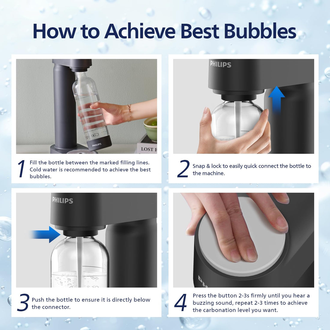 PHILIPS Sparkling Water Maker Soda Maker Compatible with Any Screw-in 60L CO2 Carbonator(NOT Included),black