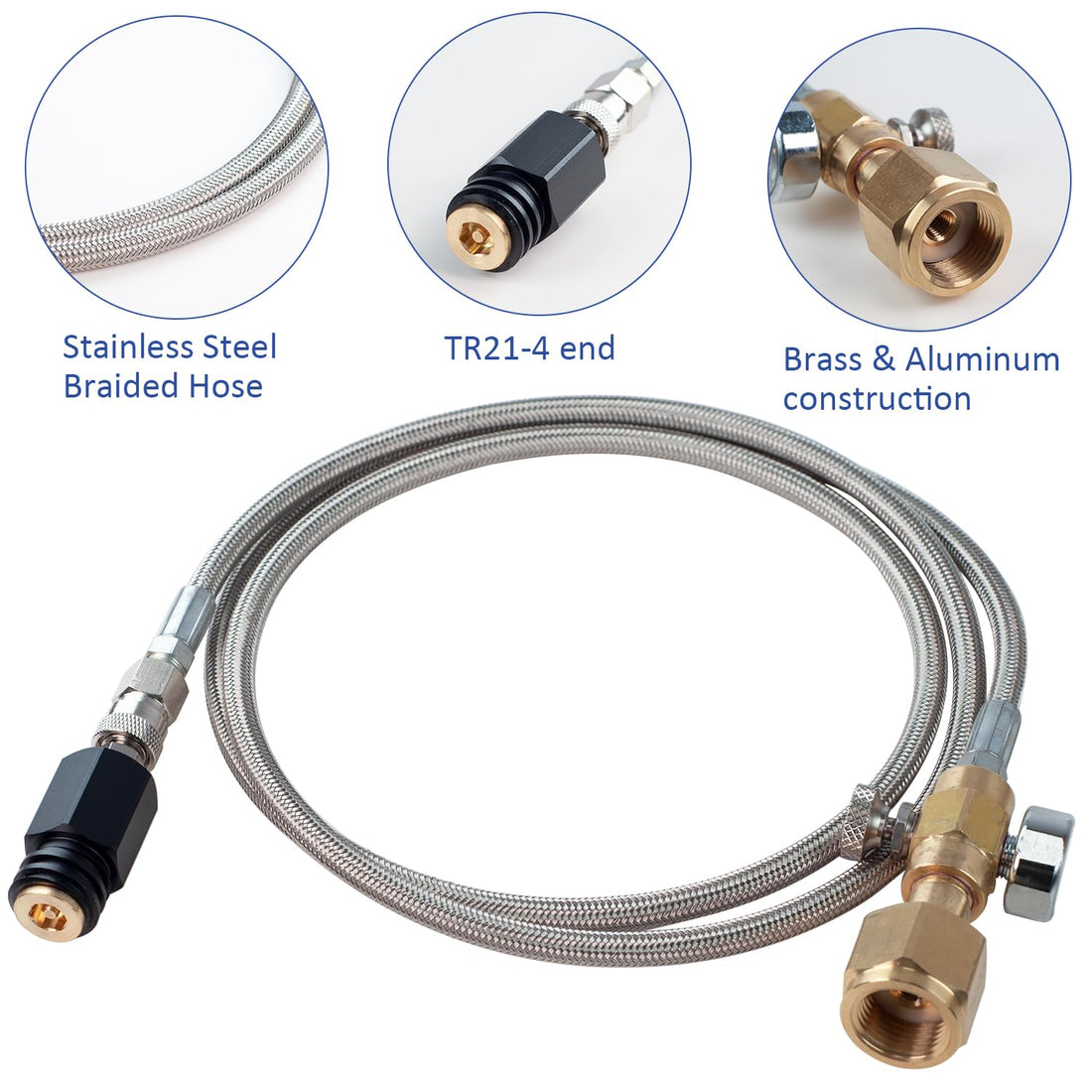 Soda Adapter Hose Kit with 60in Stainless Steel Hose Pressure Gauge and Exhaust Valve,CGA320 to TR21-4 for Soda Maker CO2 Tank Cylinder Direct Adapter