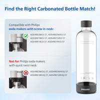 PHILIPS Carbonating Bottles, 1L Twin Pack Reusable PET Sparkling Water Bottles 2 Pack, Black