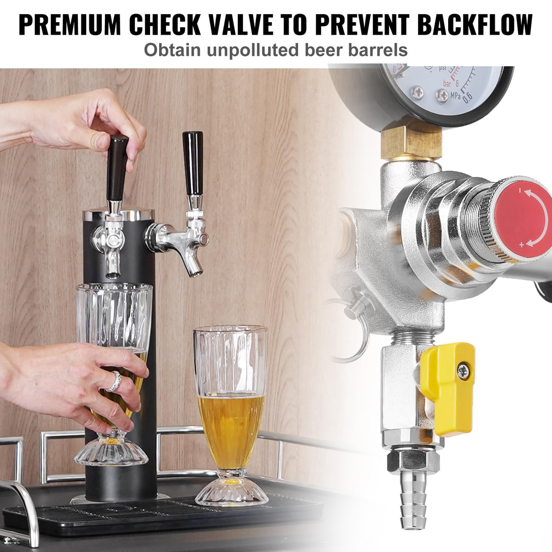 VEVOR Double Gauge Regulator, CO2 Regulator Gauge with 0-60PSI, Draft Beer Regulator , CGA320