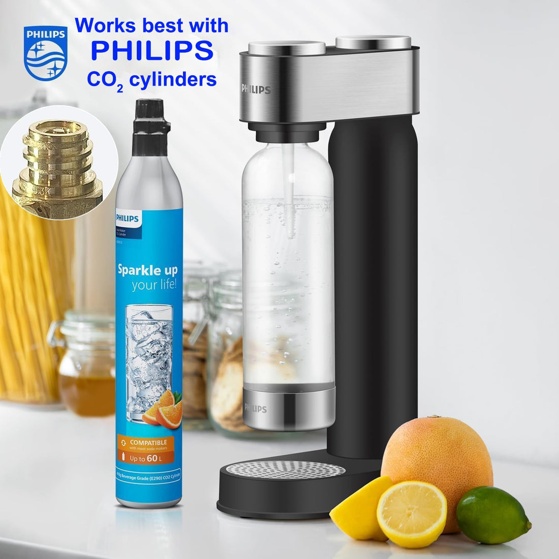 Philips Stainless Sparkling Water Maker Soda Maker Machine Carbonator(NOT Included), Black