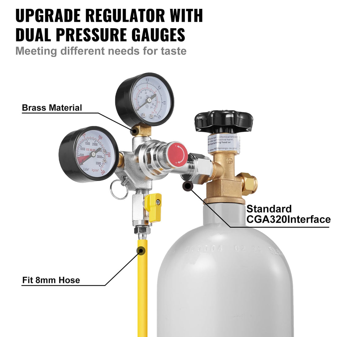 VEVOR Double Gauge Regulator, CO2 Regulator Gauge with 0-60PSI, Draft Beer Regulator , CGA320