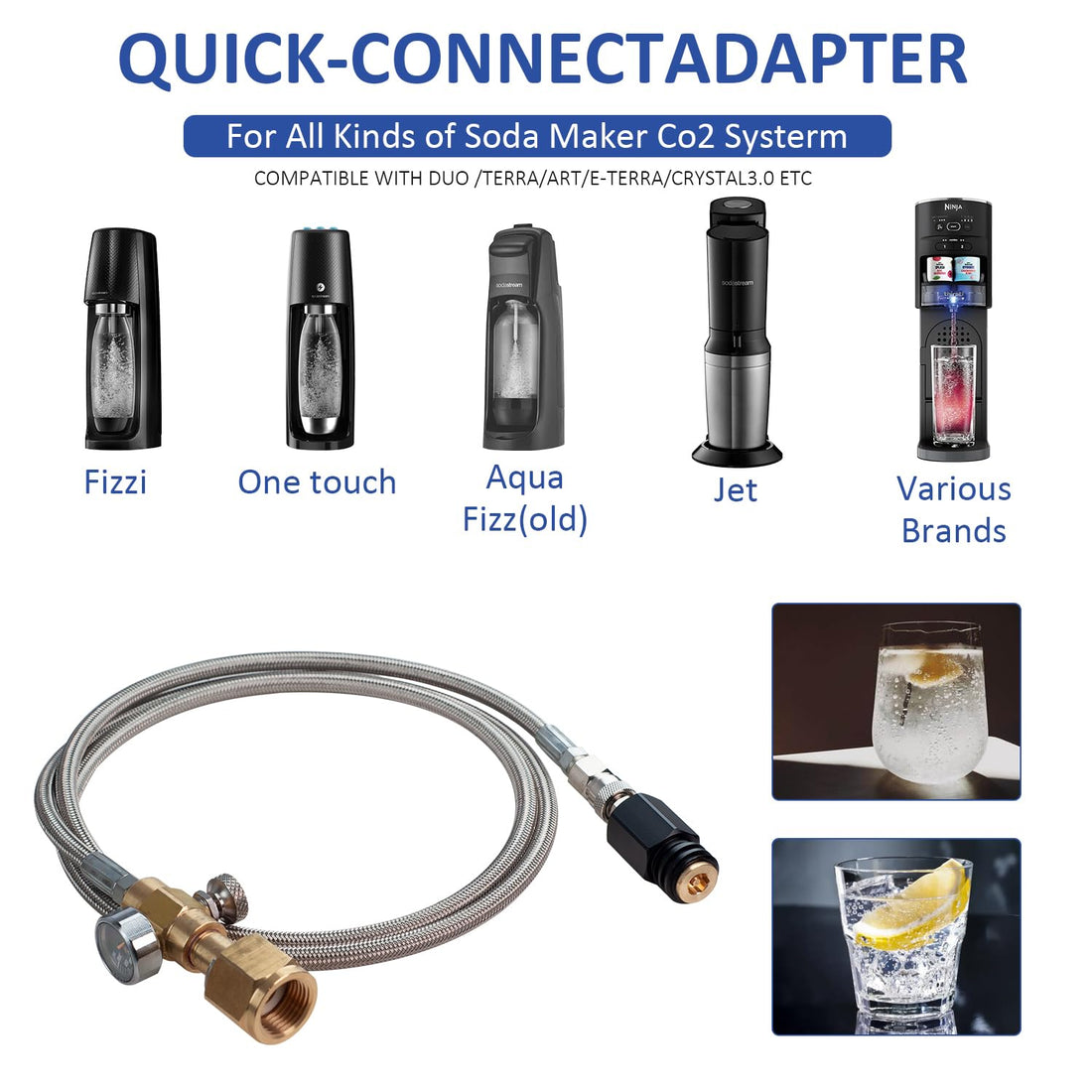 Soda Adapter Hose Kit with 60in Stainless Steel Hose Pressure Gauge and Exhaust Valve,CGA320 to TR21-4 for Soda Maker CO2 Tank Cylinder Direct Adapter