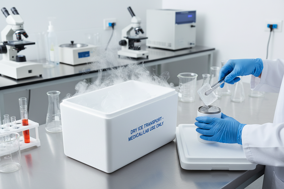 Biogivre X3110 disposable foam cooler for dry ice in use